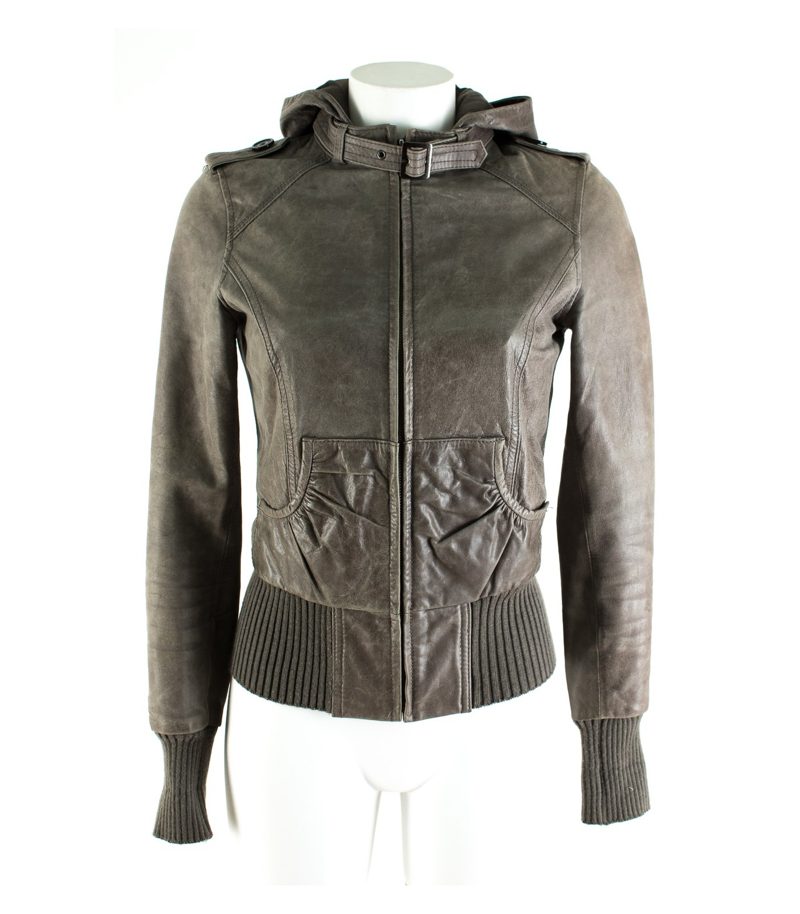 HALLHUBER Damen Bomberjacke Lederjacke Kapuzenjacke Gr. 34 Leder – Foto 1