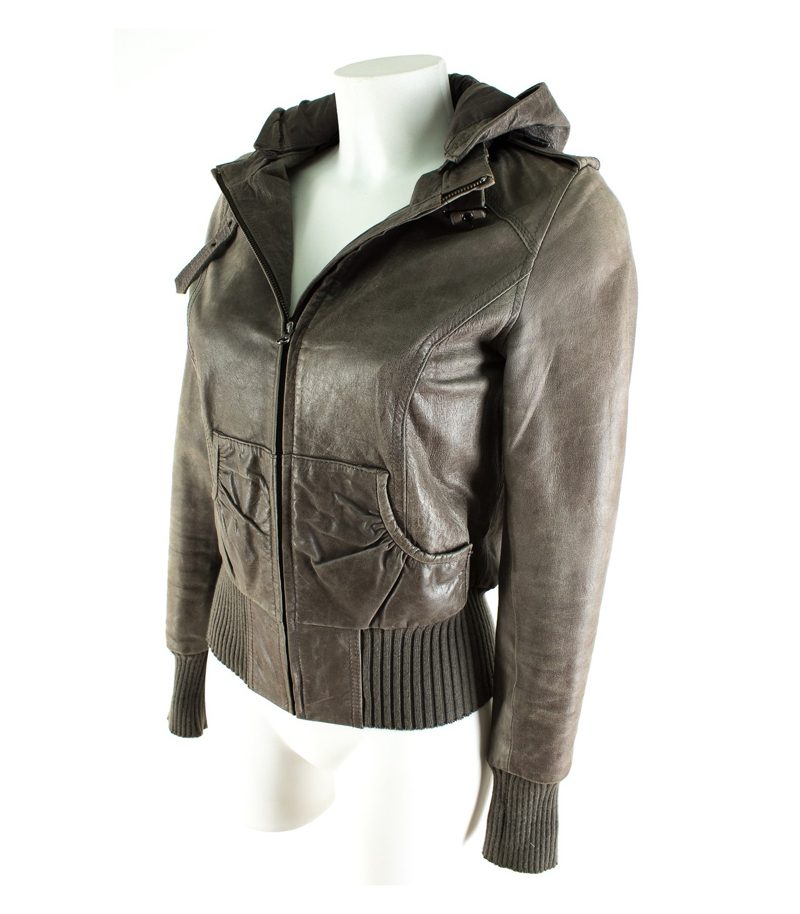 HALLHUBER Damen Bomberjacke Lederjacke Kapuzenjacke Gr. 34 Leder – Foto 2