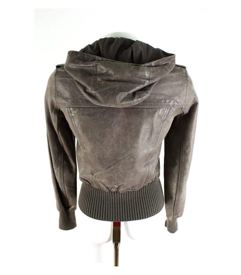 HALLHUBER Damen Bomberjacke Lederjacke Kapuzenjacke Gr. 34 Leder – Foto 3