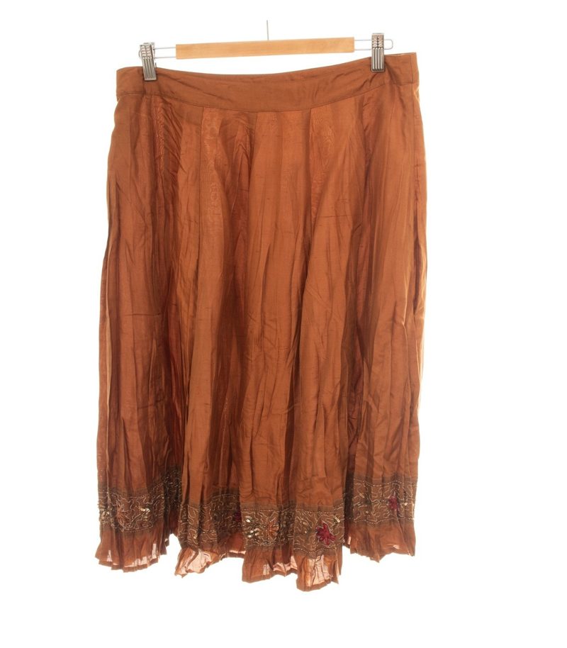 LUISA CERANO Damen Rock Midirock Pailletten Stickerei Gr. 42 Braun Seide – Foto 2