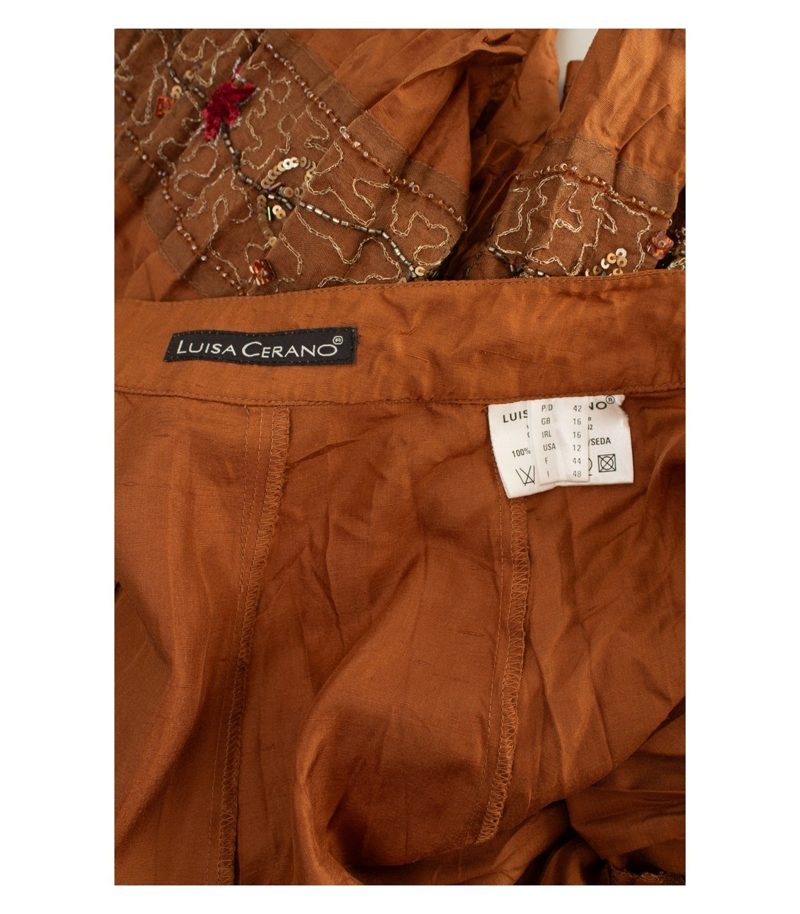 LUISA CERANO Damen Rock Midirock Pailletten Stickerei Gr. 42 Braun Seide – Foto 3