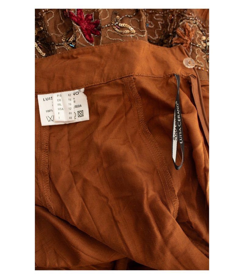 LUISA CERANO Damen Rock Midirock Pailletten Stickerei Gr. 42 Braun Seide – Foto 4