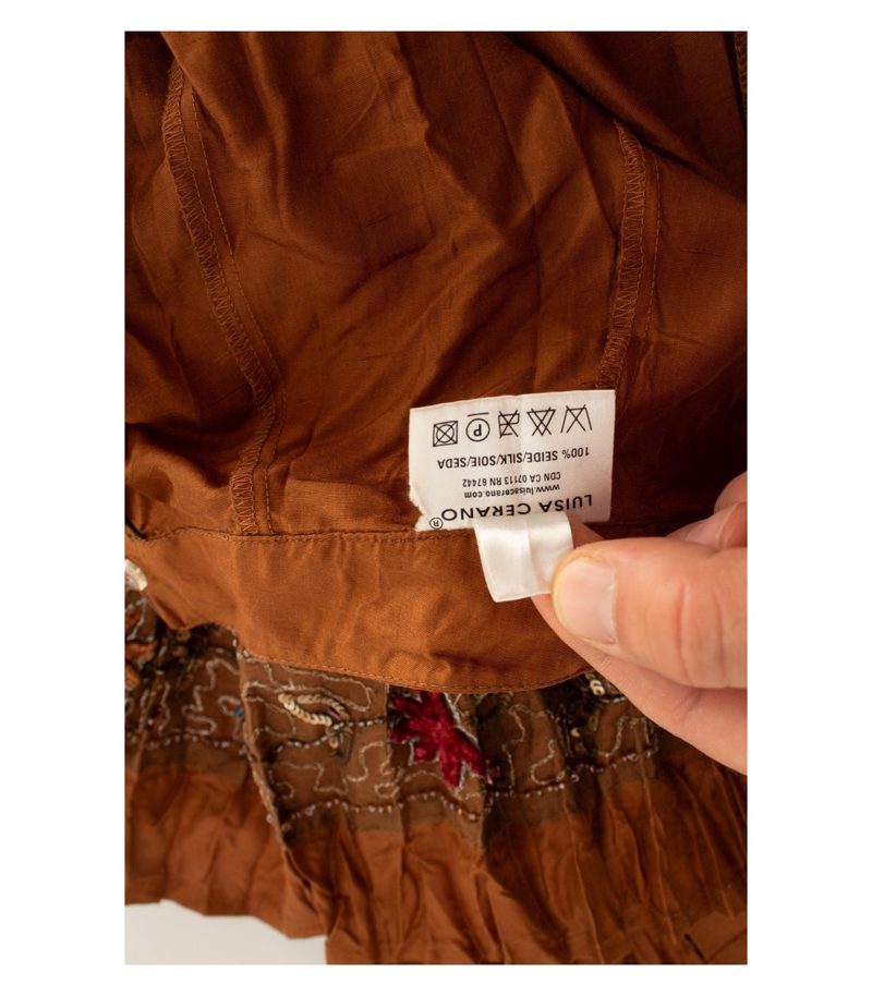 LUISA CERANO Damen Rock Midirock Pailletten Stickerei Gr. 42 Braun Seide – Foto 5
