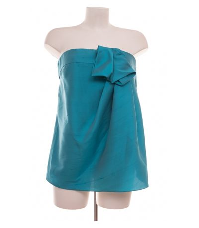 EMPORIO ARMANI Damen Top Bandeau-Top Gr. IT 44 (DE 38) Seide-Mix Türkis Schleife