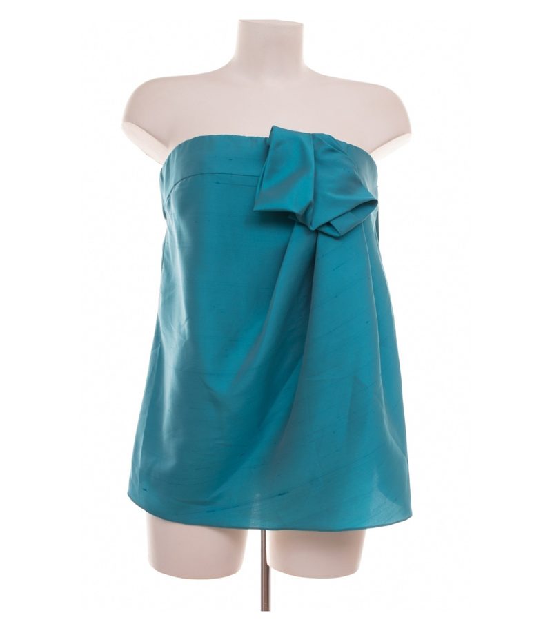 EMPORIO ARMANI Damen Top Bandeau-Top Gr. IT 44 (DE 38) Seide-Mix Türkis Schleife – Foto 1