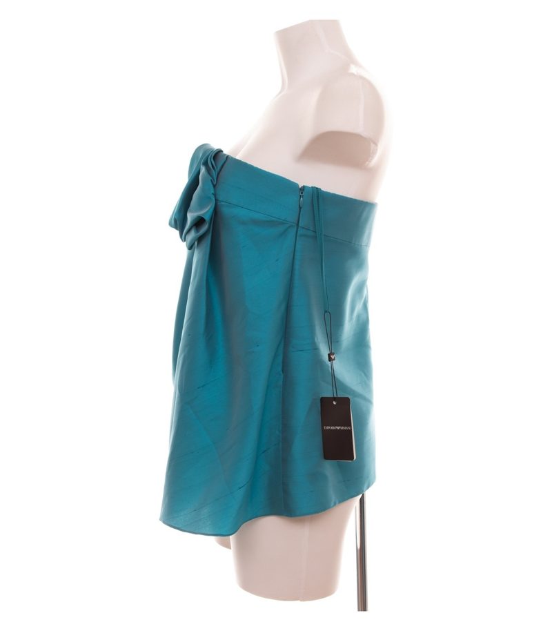 EMPORIO ARMANI Damen Top Bandeau-Top Gr. IT 44 (DE 38) Seide-Mix Türkis Schleife – Foto 3