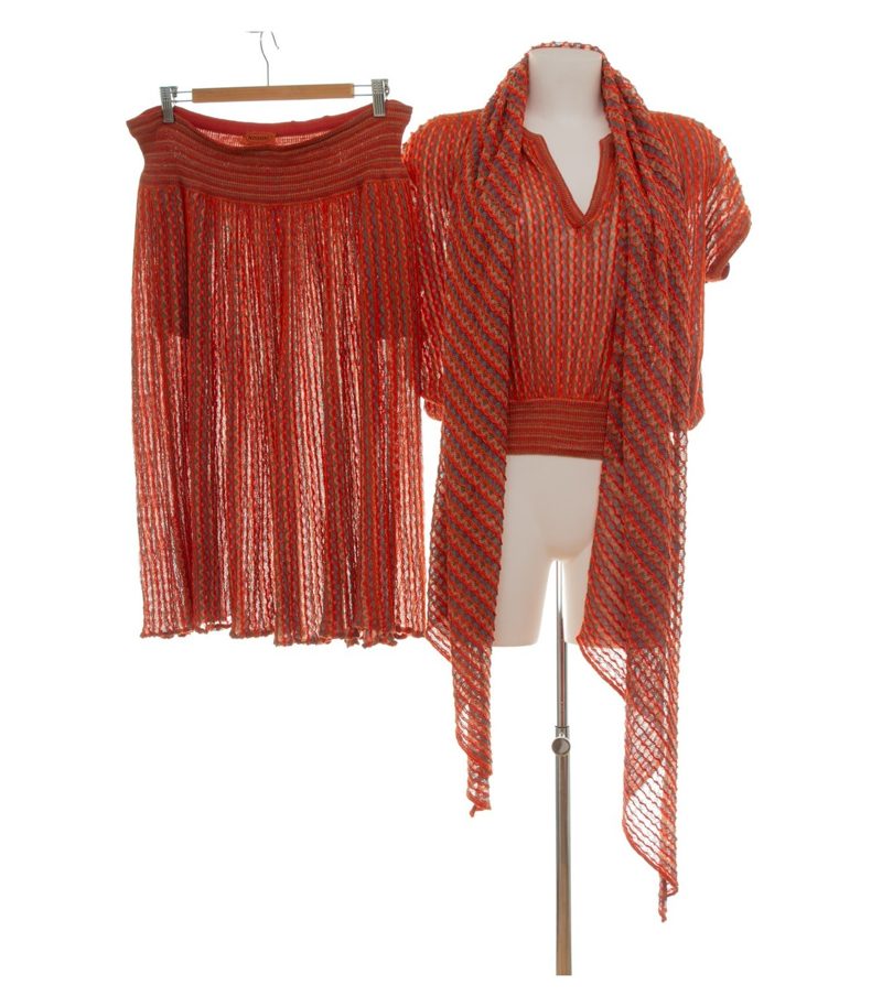 MISSONI Damen Set Strickset Top Rock Schal Zickzack Gr. ca. 42 Mehrfarbig Leinen – Foto 1