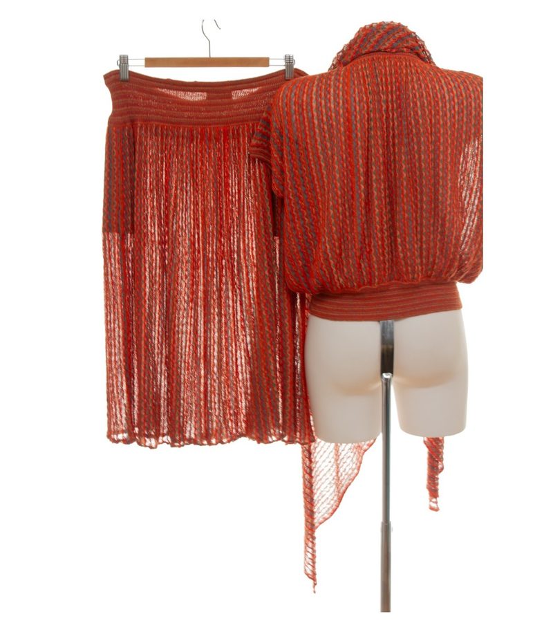 MISSONI Damen Set Strickset Top Rock Schal Zickzack Gr. ca. 42 Mehrfarbig Leinen – Foto 2