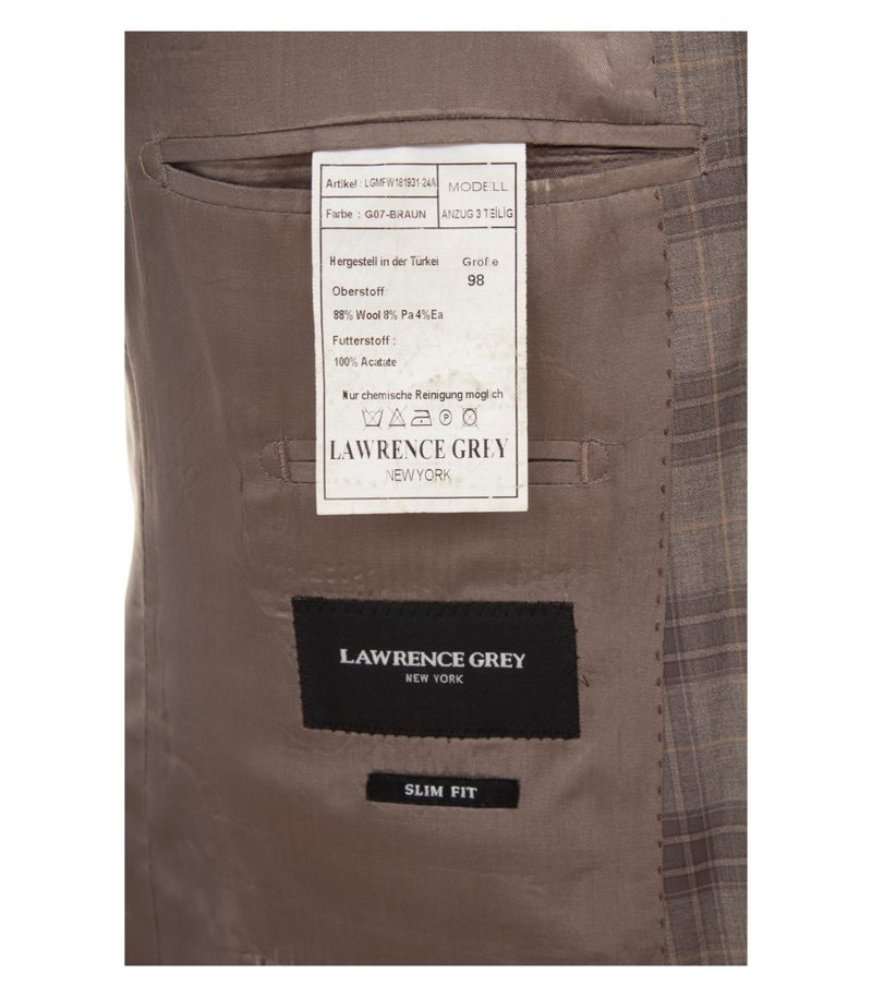LAWRENCE GREY Herren Anzug 3-teilig Slim Fit LGMFW181931-24A Gr. 98 Braun Wolle – Foto 7