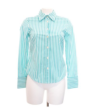 Marc O'Polo Damen Bluse Shirt Türkis Gr. DE 34 Weiß Baumwolle