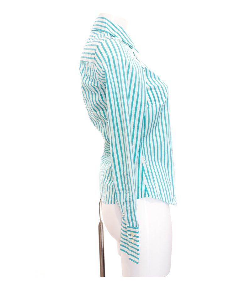 Marc O'Polo Damen Bluse Shirt Türkis Gr. DE 34 Weiß Baumwolle – Foto 2