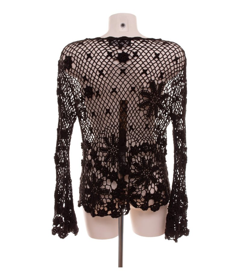 NICOWA Damen Strickjacke Blumen Bindverschluss Trompetenärmel Gr. 36 Schwarz – Foto 4