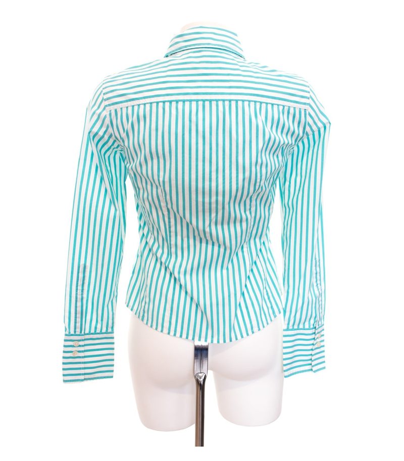 Marc O'Polo Damen Bluse Shirt Türkis Gr. DE 34 Weiß Baumwolle – Foto 3