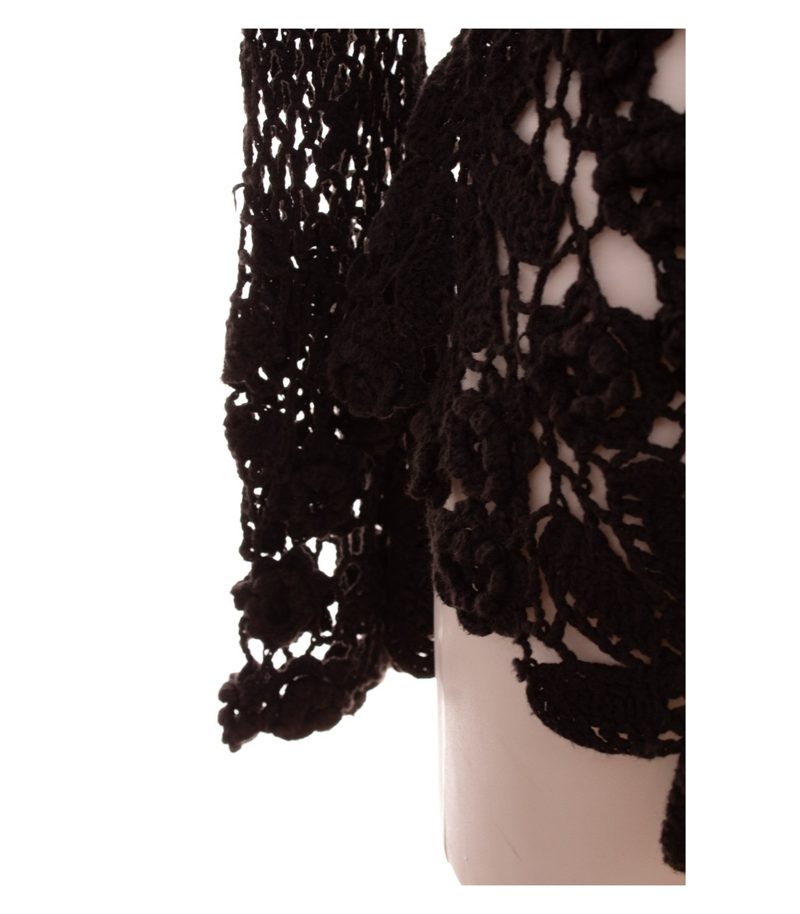 NICOWA Damen Strickjacke Blumen Bindverschluss Trompetenärmel Gr. 36 Schwarz – Foto 6