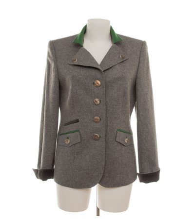 Bauer Damen Blazer Trachten-Stil Motivfutter Rückenriegel Gr. 40 Grau Wolle