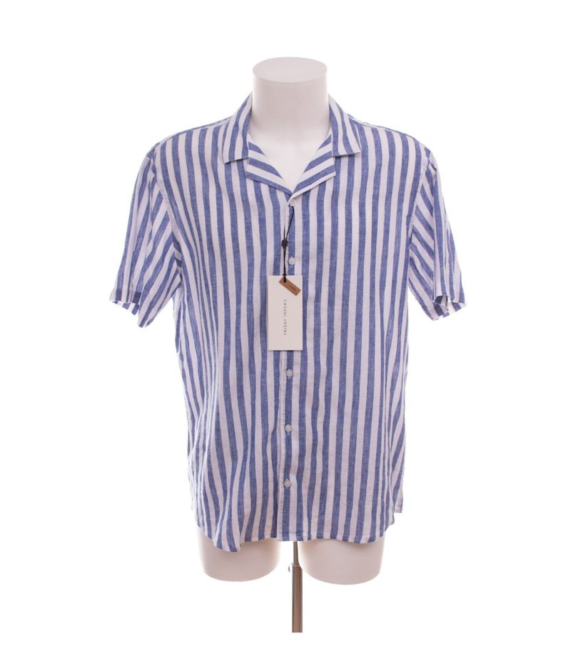 Casual Friday Herren Hemd Kurzarm Leinen-Mix Gestreift Gr. XL CFAnton CC Blau – Foto 1