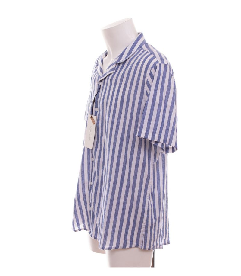 Casual Friday Herren Hemd Kurzarm Leinen-Mix Gestreift Gr. XL CFAnton CC Blau – Foto 3
