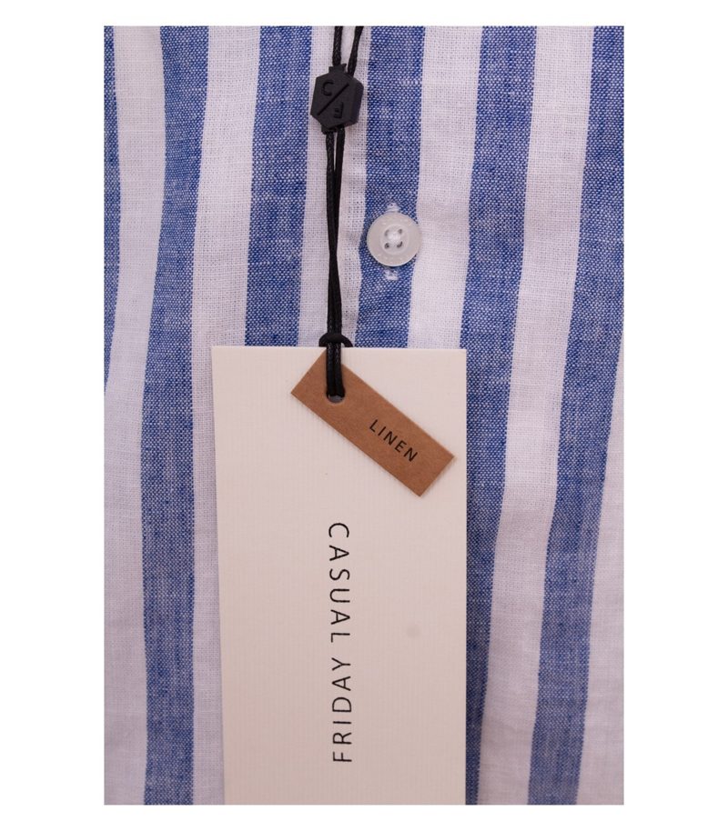 Casual Friday Herren Hemd Kurzarm Leinen-Mix Gestreift Gr. XL CFAnton CC Blau – Foto 5