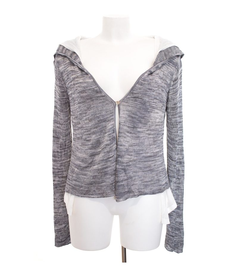 oui moments Damen Strickjacke Cardigan Gr. DE 40 Grau Weiß Strick – Foto 1
