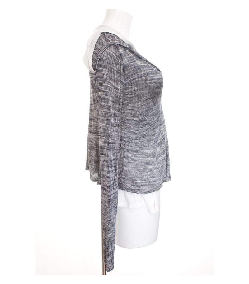 oui moments Damen Strickjacke Cardigan Gr. DE 40 Grau Weiß Strick – Foto 2