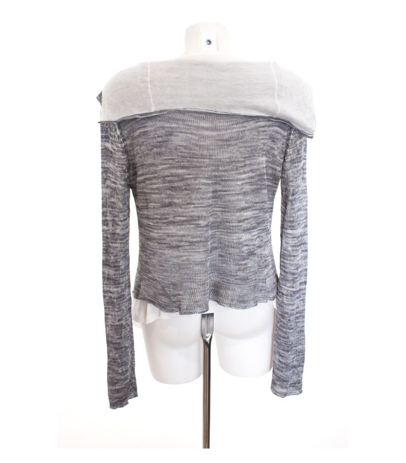 oui moments Damen Strickjacke Cardigan Gr. DE 40 Grau Weiß Strick – Foto 3