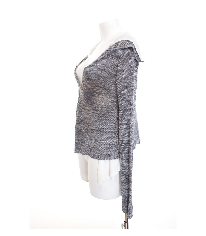 oui moments Damen Strickjacke Cardigan Gr. DE 40 Grau Weiß Strick – Foto 4