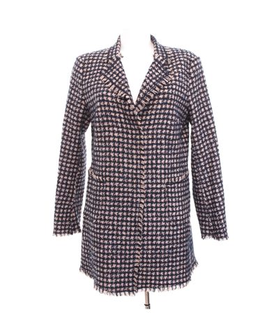 RENE LEZARD Damen Mantel Kurzmantel Gr. DE 40 Blau Beige Wolle Alpaka Mohair