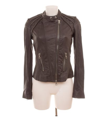 Set Damen Lederjacke Bikerjacke Gr. 36 Leder Grau Stehkragen
