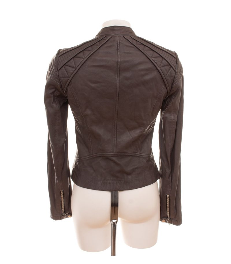 Set Damen Lederjacke Bikerjacke Gr. 36 Leder Grau Stehkragen – Foto 4