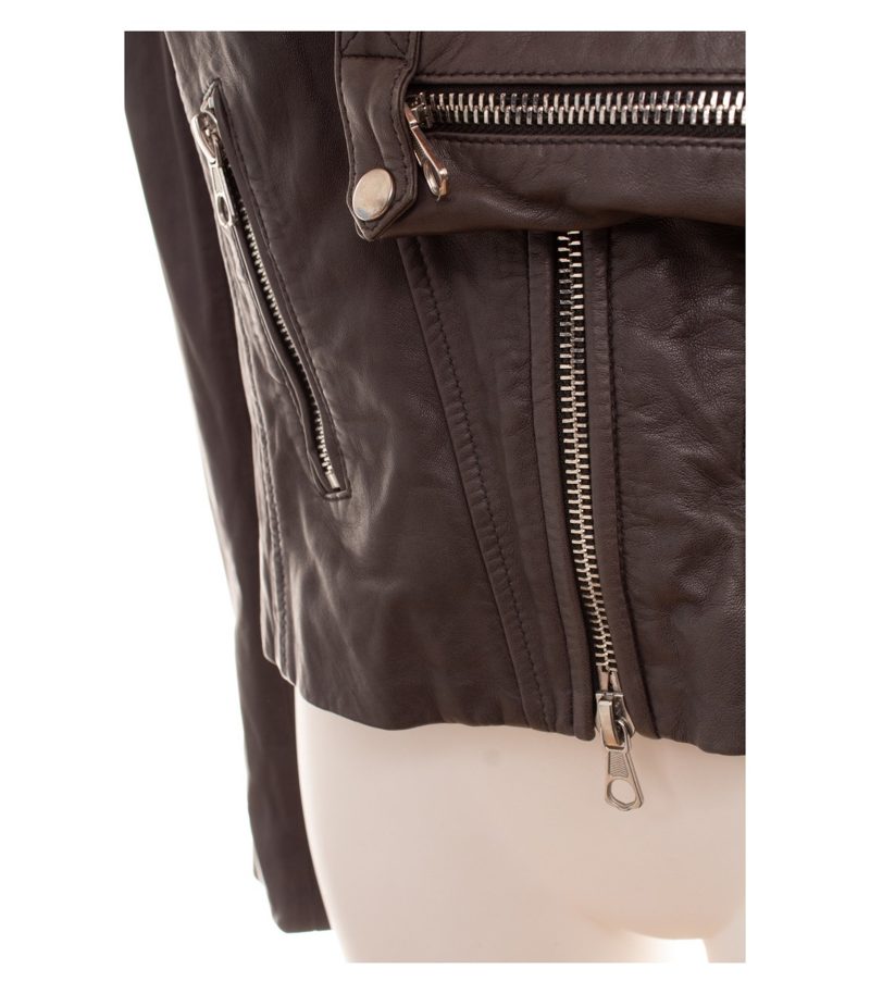 Set Damen Lederjacke Bikerjacke Gr. 36 Leder Grau Stehkragen – Foto 5