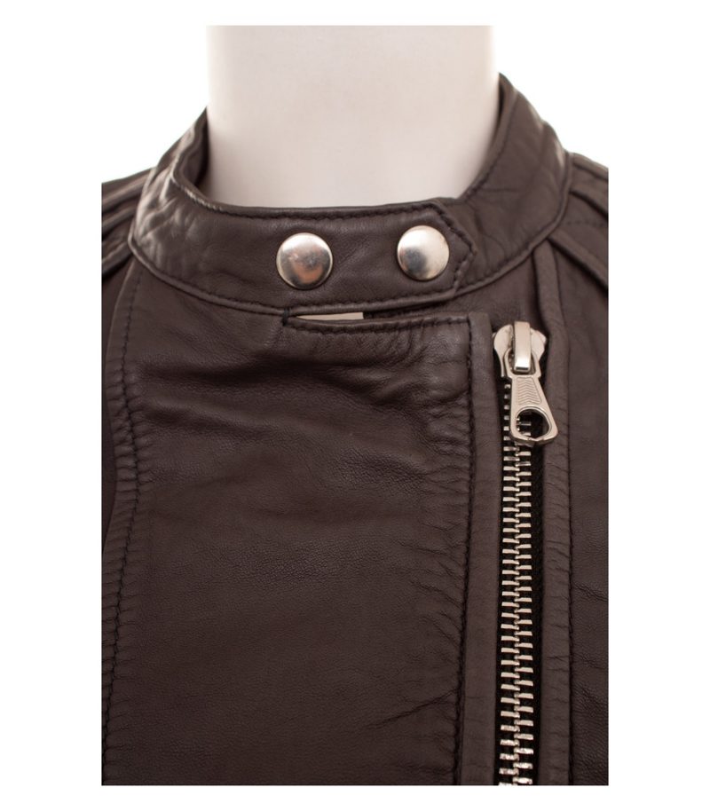 Set Damen Lederjacke Bikerjacke Gr. 36 Leder Grau Stehkragen – Foto 6