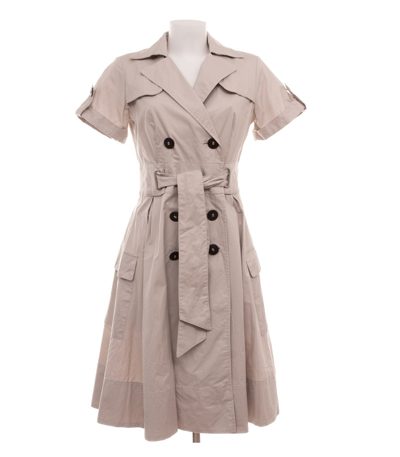 Zara Basic Damen Kleid Gr. M Beige Hemdkleid Baumwolle