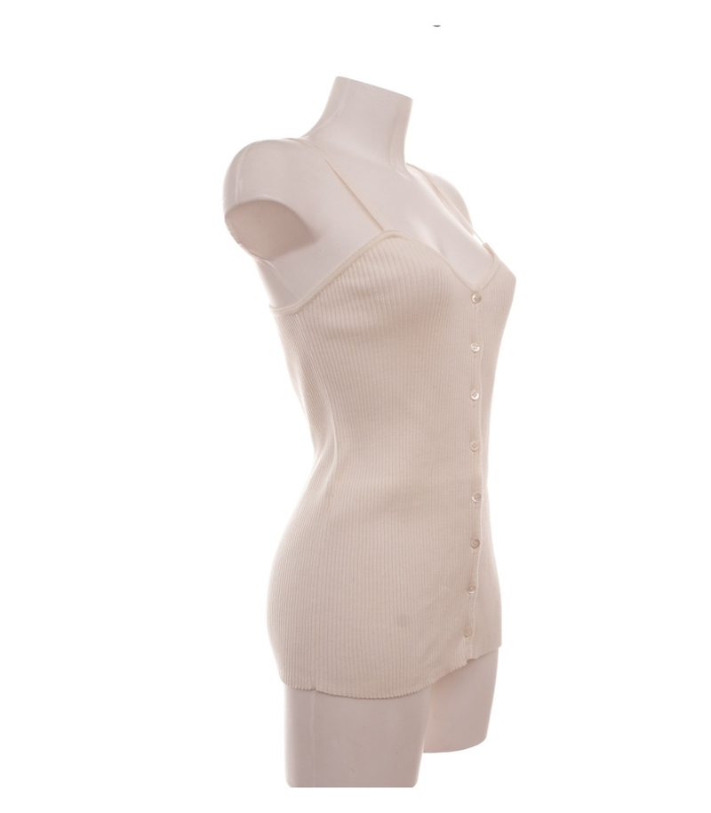 LANGE Damen Top Camisole Gr. 36 Baumwolle Beige Rippstrick – Foto 2