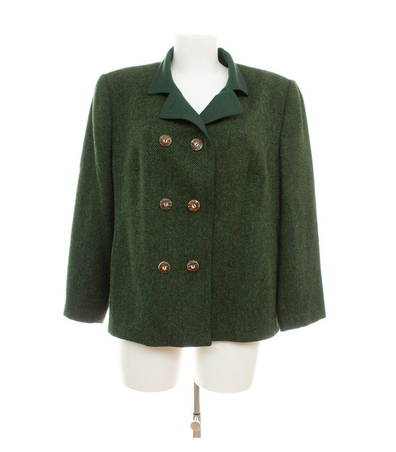 Sonnblick Landhausmoden Damen Blazer Gr. 44 Grün Zweireiher Wolle Fischgrat – Foto 1