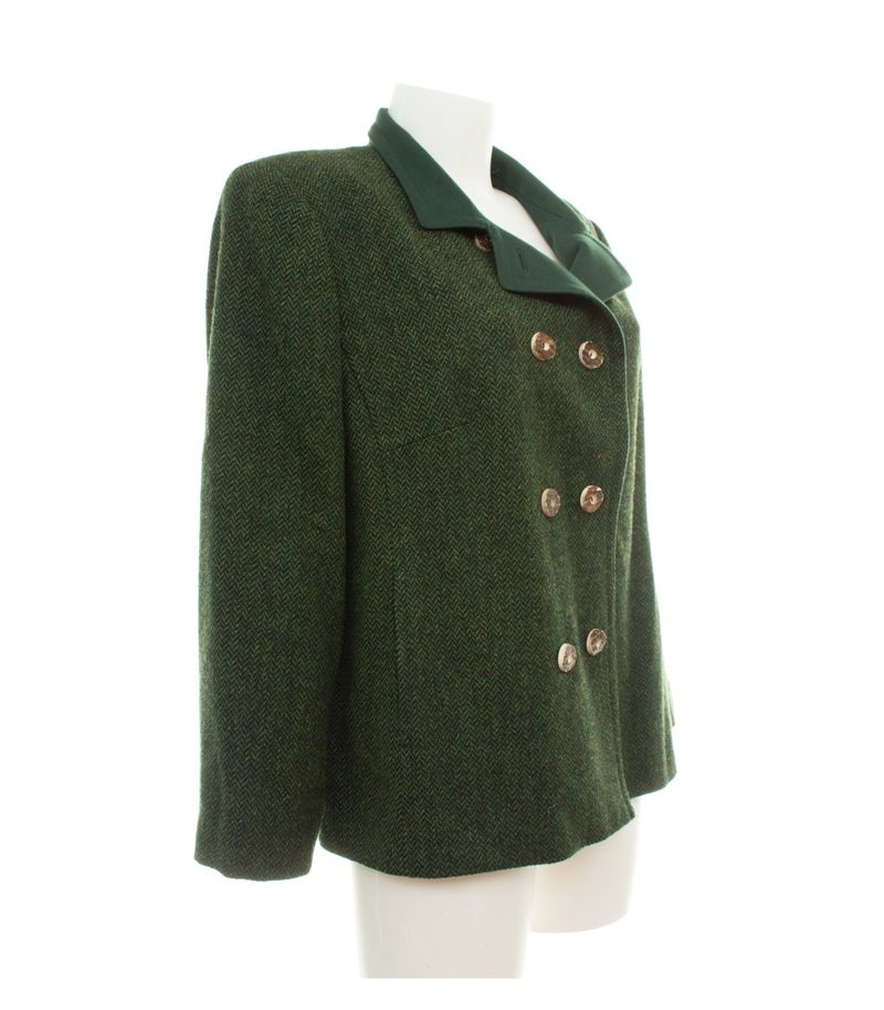 Sonnblick Landhausmoden Damen Blazer Gr. 44 Grün Zweireiher Wolle Fischgrat – Foto 2
