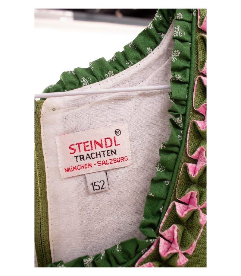 Steindl Trachten Mädchen Kleid Gr. 152 Grün Dirndl Leinenmix Geblümt – Foto 4