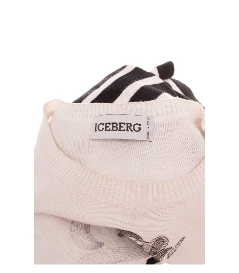 Iceberg Damen Pullover ca. Gr. 42 Weiß-Schwarz Rundhals Viskosemix Gestreift – Foto 7