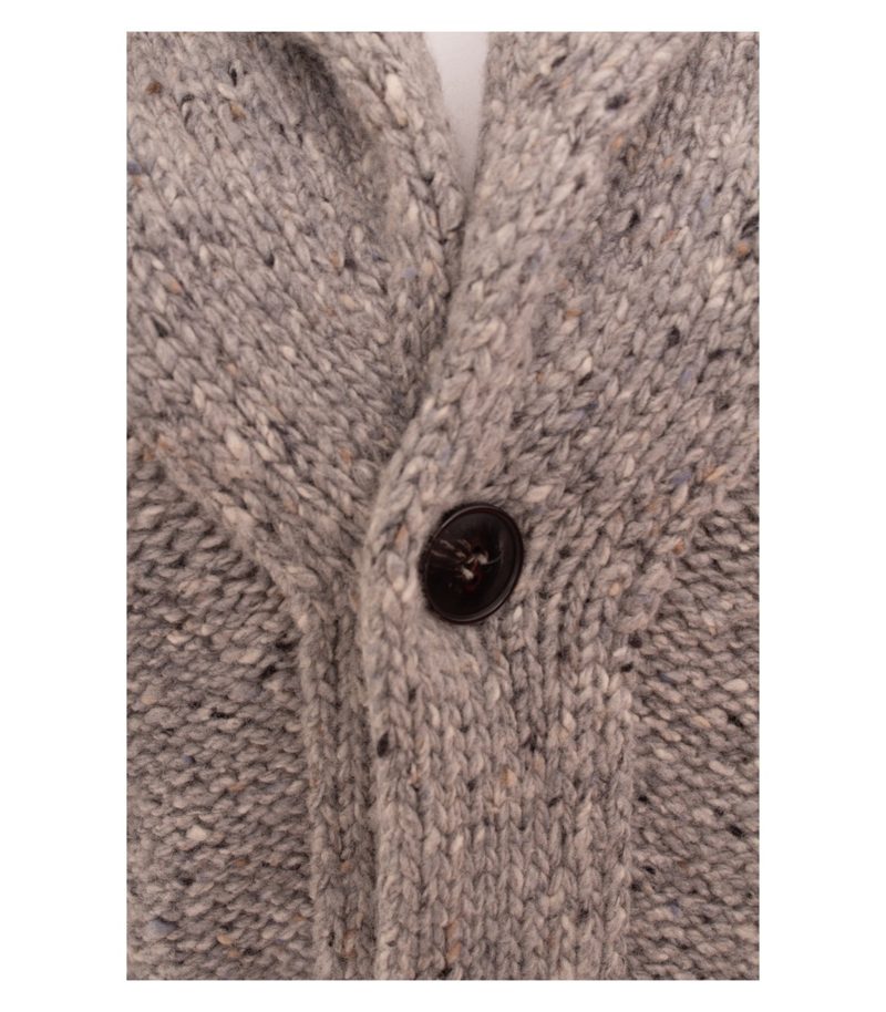 Roberto Collina Herren Strickjacke  Gr. 48 Grau Schalkragen Wollmix Grobstri – Foto 5
