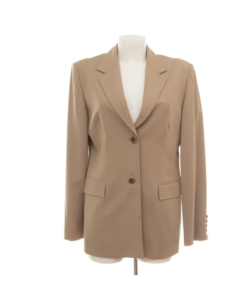 Aigner Damen Blazer Einreiher Gr. 42 Wolle Beige Reverskragen – Foto 1
