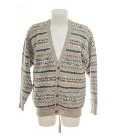 J.HARRIS Herren Strickjacke Gr. M Grau V-Ausschnitt Wolle Gemustert