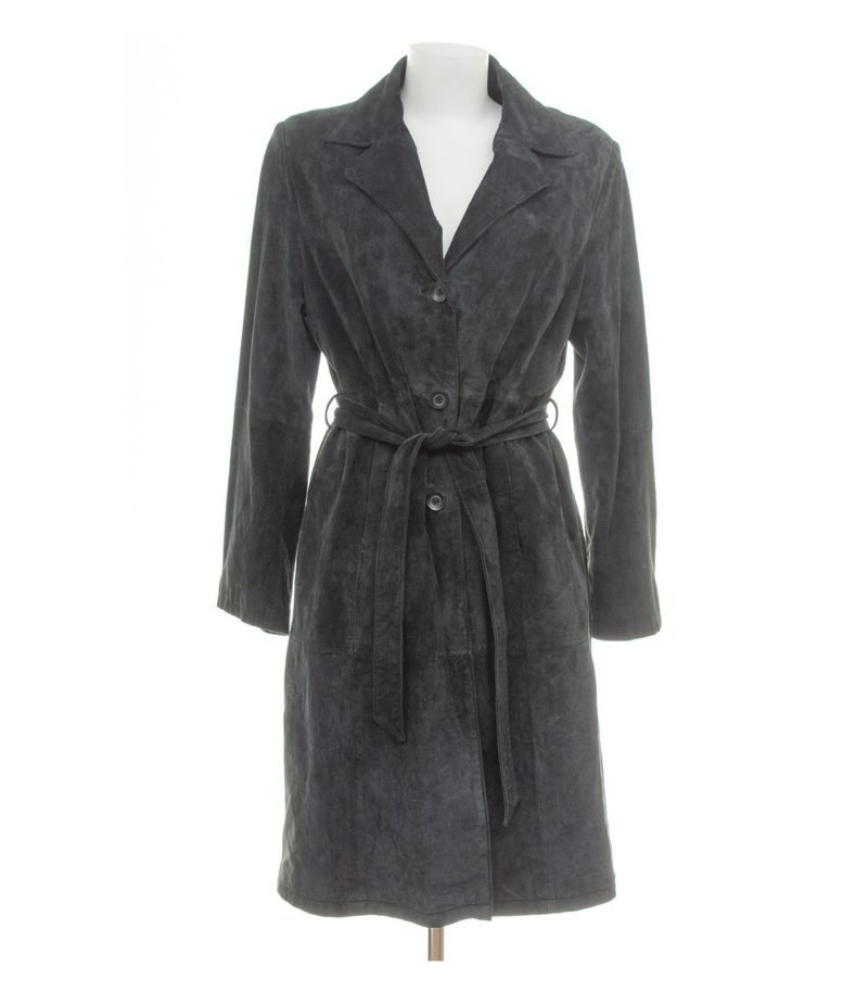 ANN LLEWELLYN Damen Mantel Gr. 42 Schwarz Ledermantel Leder – Foto 1