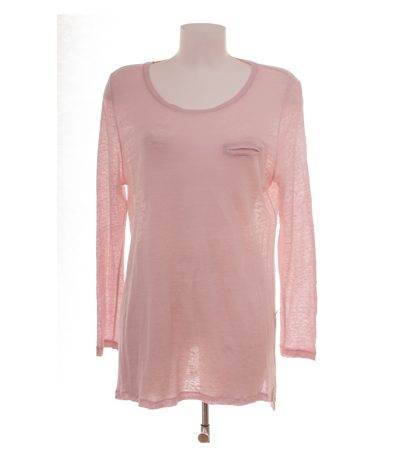 hessnatur Damen Langarmshirt Oberteil Gr. 44/46 Leinen Rosa Brusttasche