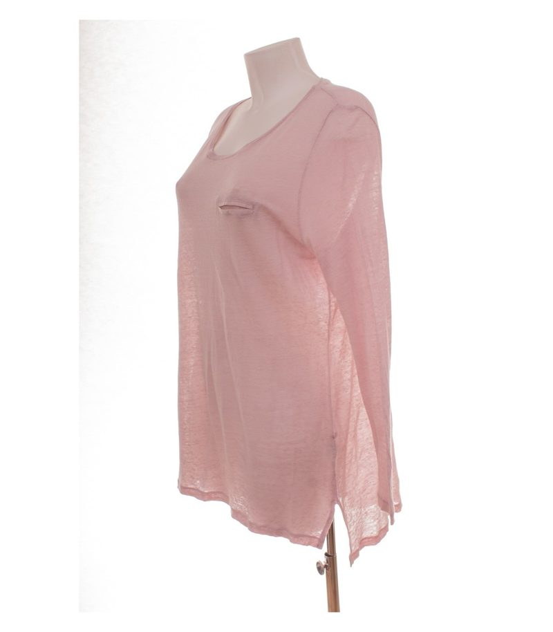 hessnatur Damen Langarmshirt Oberteil Gr. 44/46 Leinen Rosa Brusttasche – Foto 3