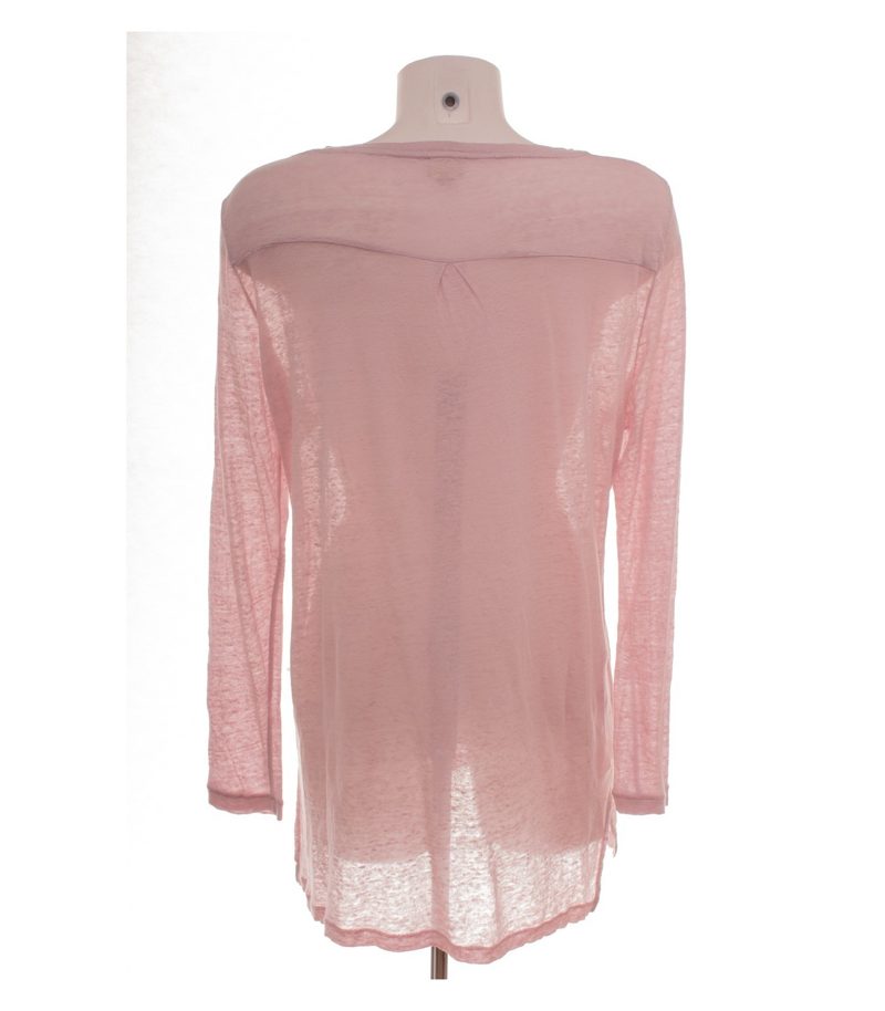 hessnatur Damen Langarmshirt Oberteil Gr. 44/46 Leinen Rosa Brusttasche – Foto 4