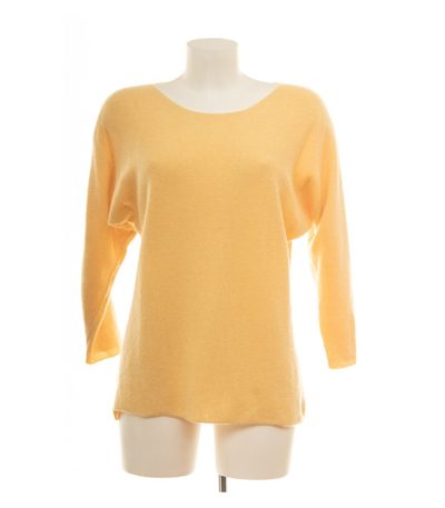 Markenlos Damen Pullover Strick ca. Gr. 38 Kaschmirmix Gelb Fledermausärmel