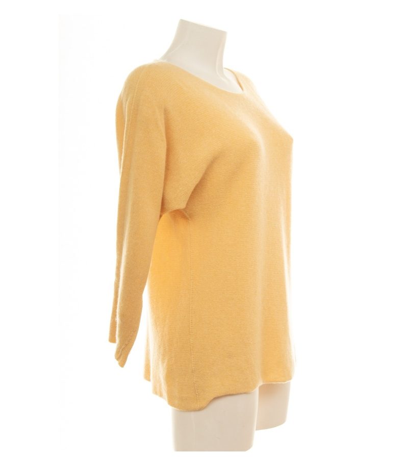 Markenlos Damen Pullover Strick ca. Gr. 38 Kaschmirmix Gelb Fledermausärmel – Foto 2