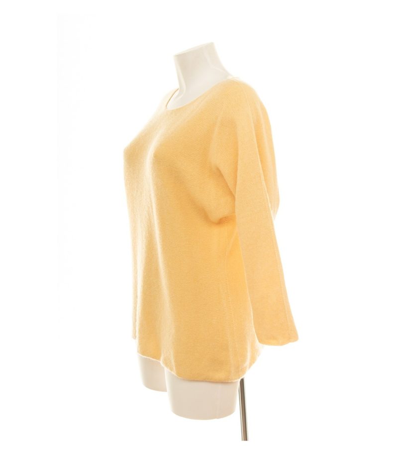 Markenlos Damen Pullover Strick ca. Gr. 38 Kaschmirmix Gelb Fledermausärmel – Foto 3