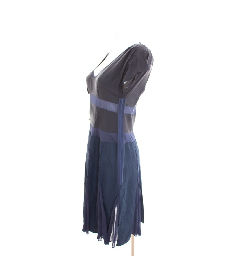 COSTUME NATIONAL Damen Kleid Gr. DE 34 Schwarz Blau Seide Leinen – Foto 2
