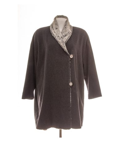 Betty Barclay Damen Mantel Oversize Gr. 40 Wollmix Grau Kunstpelzkragen