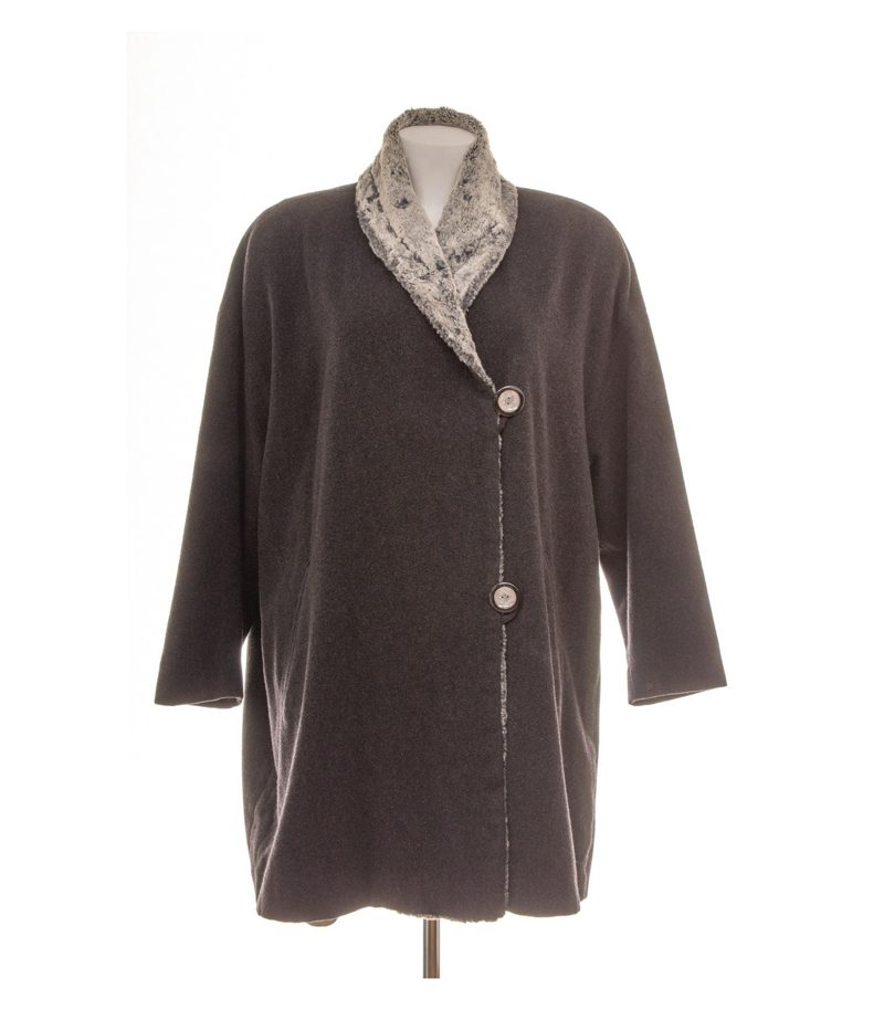 Betty Barclay Damen Mantel Oversize Gr. 40 Wollmix Grau Kunstpelzkragen – Foto 1